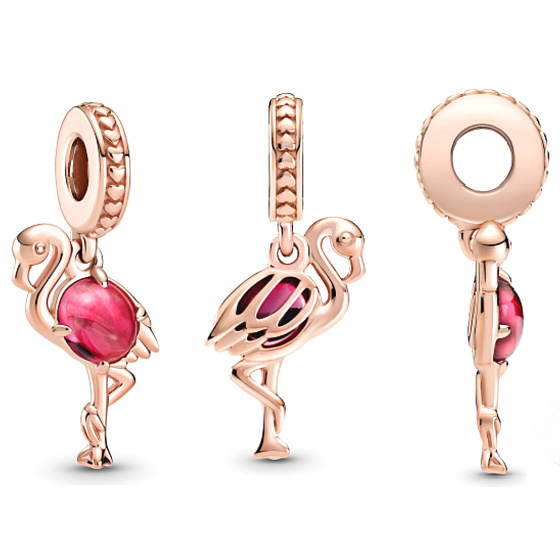 Sterling Silber 925 Rosa Flamingo mit Muranoglas, Tierarmbandanhänger