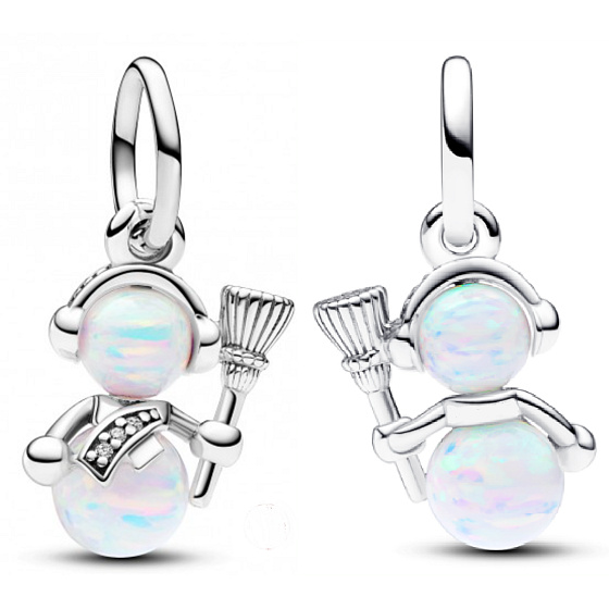 Charme Sterling Silber 925 Opalescent Schneemann, Armband Anhänger Winter