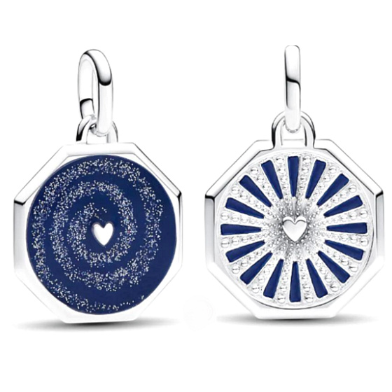 Charms Sterling Silber 925 Galaxie Herz - Mini Medaillon, Armband Anhänger Universum