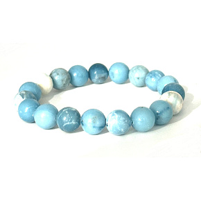 Larimar Armband elastisch Naturstein, Kugel 9 - 10 mm / 16 - 17 cm, Frieden - Gelassenheit
