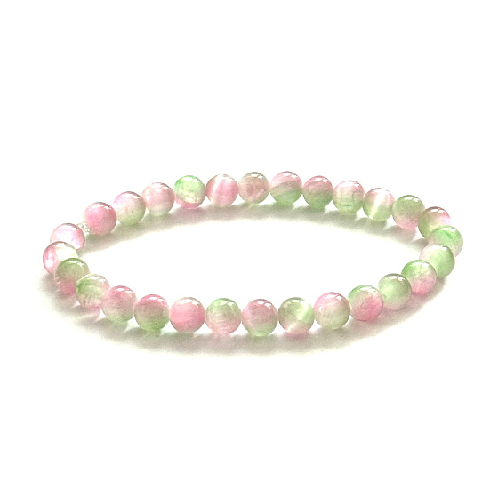 Calcit-Melonen-Armband elastischer Naturstein, Kugel 6 mm / 16 - 17 cm, Intuition-Kreativität-Harmonie-Gedächtnis
