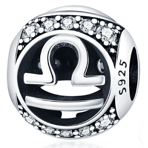 Waage, Sternzeichen, Silber + Zirkonia-Armbandanhänger, Kugel 9 mm 1 Stück