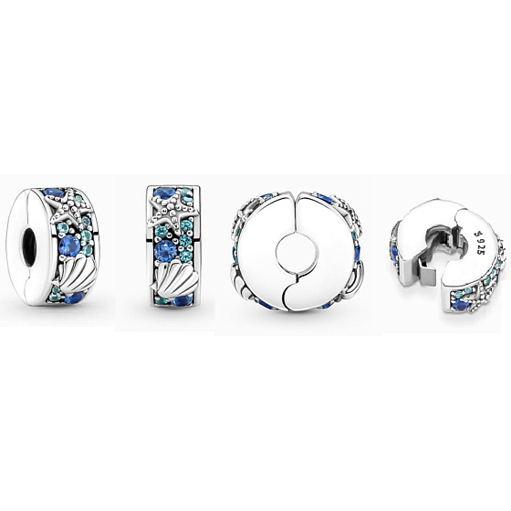 Charm Sterling Silber 925 Tropische Seesterne und Muscheln, Stopper, Clip Bead für Meeresarmband