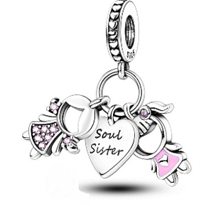 Charm Sterling Silber 925 Geschwister Schwestern 3in1, Familienarmband Anhänger