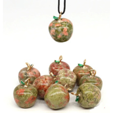 Unakit Apfel des Wissens Anhänger, Naturstein 2,7 x 15 mm, handgeschnitzter Stein des persönlichen Wachstums und der Vision