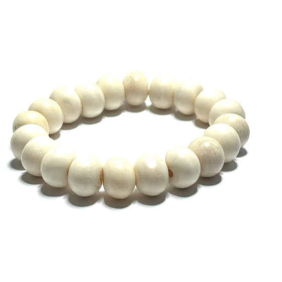 Knochen von Yak weiß Tibetisches Armband elastisch Naturstein, Kugel 12 mm / 16 - 17 cm, Schutzgegenstand, Amulett