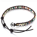 Achat Indianer Lederarmband Naturstein, handgefertigt, Verschluss, Kugel 4 mm, 17 - 23 cm, fügt Rückstoß und Stärke