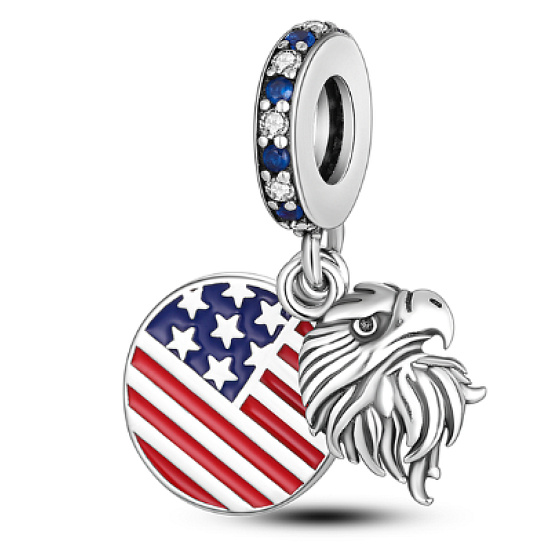 Sterling Silber 925 USA Flagge + Adler, 2in1 Reisearmband Anhänger