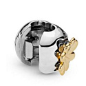 Charms Sterling Silber 925 Glänzendes vierblättriges Kleeblatt als Glücksbringer, Stopper, Clipbead für Armband natur