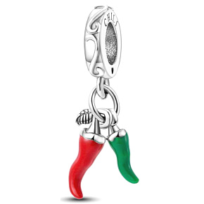 Sterling Silber 925 Chilischote - für Liebhaber der guten Küche, 2in1-Anhänger für Armband, Essen und Trinken