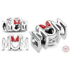 Charme Sterling Silber 925 Disney Minnie Mouse Schleife und das Wort Mum - Mum, Perle auf Armband Charme Sterling Silber 925 Disney Minnie Mouse Schleife und das Wort Mum - Mum, Perle auf Armband