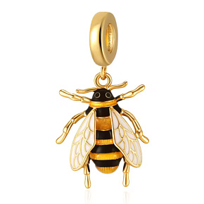Charm Mini Medaillon - Biene mit schwarzem und schwefelgelbem Kristall, Anhänger für Armband Tier