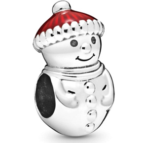 Charme Sterling Silber 925 Schneemann mit Weihnachtsmütze, Perle am Armband Weihnachten