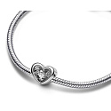Charme Sterling Silber 925 Glänzendes Herz und schwebende Zirkonia Perle am Liebesarmband