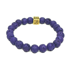 Lava dunkelblau mit königlichem Mantra Om, Armband elastischer Naturstein, Kugel 8 mm / 16-17 cm, geboren aus den vier Elementen