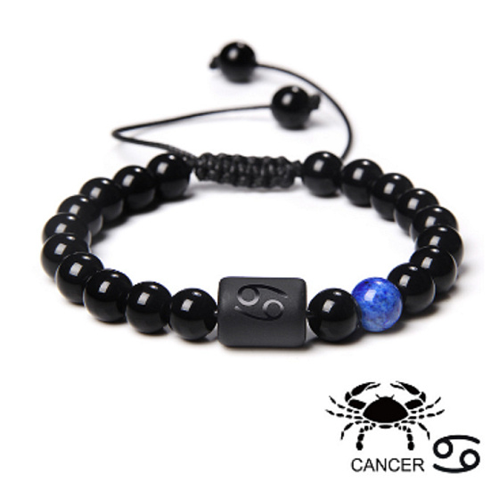 Onyx Krebs Sternzeichen, Natursteinarmband, Perle 8mm/ verstellbare Größe, Lebenskraftstein