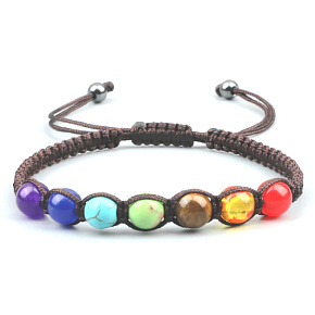 7 Chakren Heilung Perlenarmband handgefertigt gestrickt, braun, Ausgleichsperlen