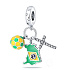 Charm Sterlingsilber 925 Brasilien Flagge - schwingende Karte, Fußball, 3-in-1 Anhänger für Armband Reisen