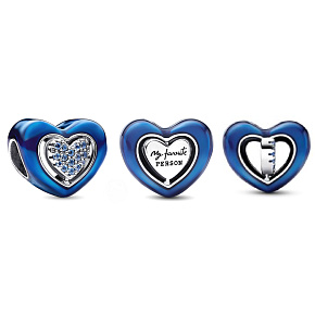 Charms Sterling Silber 925 Drehbares blaues Herz Perlenarmband Liebe
