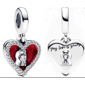 Charms Sterling Silber 925 Rotes Herz mit Schlüsselloch 2in1, Liebesarmband Anhänger Charms Sterling Silber 925 Rotes Herz mit Schlüsselloch 2in1, Liebesarmband Anhänger