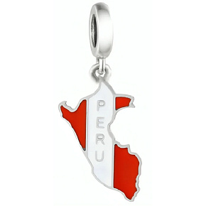 Charm Sterlingsilber 925 Peru Flagge - schwingende Karte, Anhänger für Reisearmband
