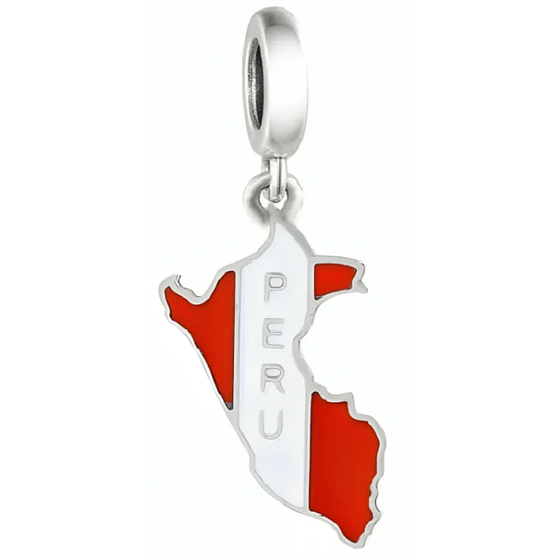 Charm Sterlingsilber 925 Peru Flagge - schwingende Karte, Anhänger für Reisearmband