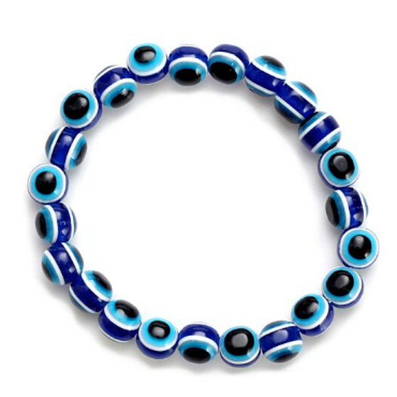 Blaues Augenarmband elastisch, Kugel 6 mm / 16 - 17 cm