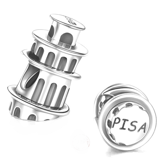Sterling Silber 925 Italien Pisa - Schiefer Turm, Reisearmband Perle