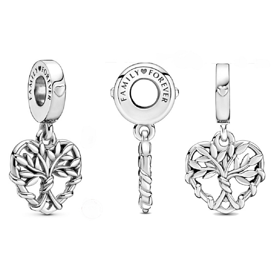 Sterling Silber 925 Herz mit Stammbaum, Familienarmband-Anhänger