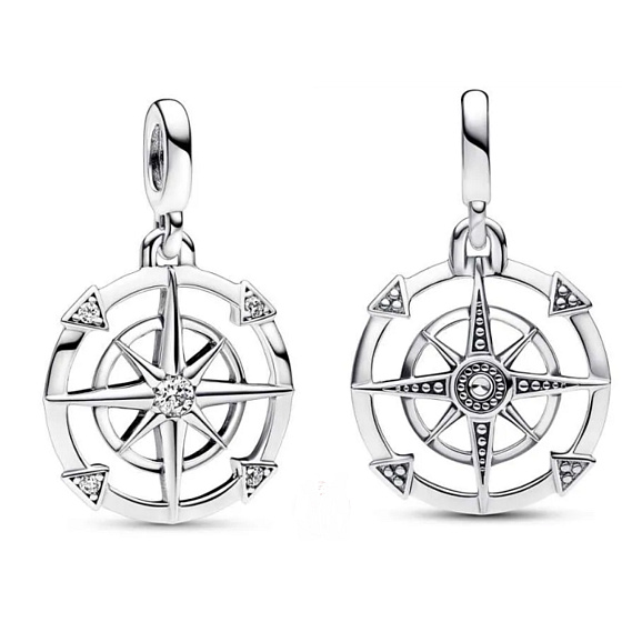 Charms Sterling Silber 925 Kompass - Mini Medaillon mit klarem Zirkonia, Armbandanhänger