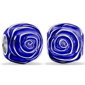 Charm Sterlingsilber 925 Blaue Rose in Blüte, Perle für Armband Natur