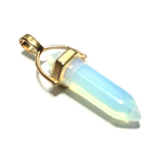 Opalit Pendel sechseckiger Goldanhänger Kunststein 41 x 13 mm, handgeschnitzt, Stein der Wünsche und der Hoffnung