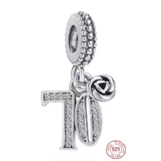 Charme Sterling Silber 925 70 Jahrestag, Rose Anhänger am Armband