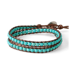 Tyrkenit Leder braun Armband Natursteinumwicklung 2 Stränge handgestrickte Perle 6 mm / ca 35 cm, Stein der jungen Menschen auf der Suche nach Lebensinhalt