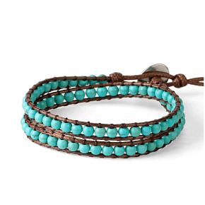 Tyrkenit Leder braun Armband Natursteinumwicklung 2 Stränge handgestrickte Perle 6 mm / ca 35 cm, Stein der jungen Menschen auf der Suche nach Lebensinhalt