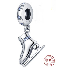 Charme Sterling Silber 925 Schlittschuhe mit blauen Zirkonia, Anhänger am Armband Sport