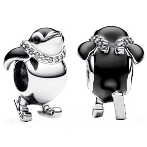 Charme Sterling Silber 925 Pinguin auf Skiern, Perle auf Armband Tier Charme Sterling Silber 925 Pinguin auf Skiern, Perle auf Armband Tier