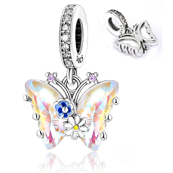 Charm Sterling Silber 925 Schmetterling - Blumen, Tier Armband Anhänger