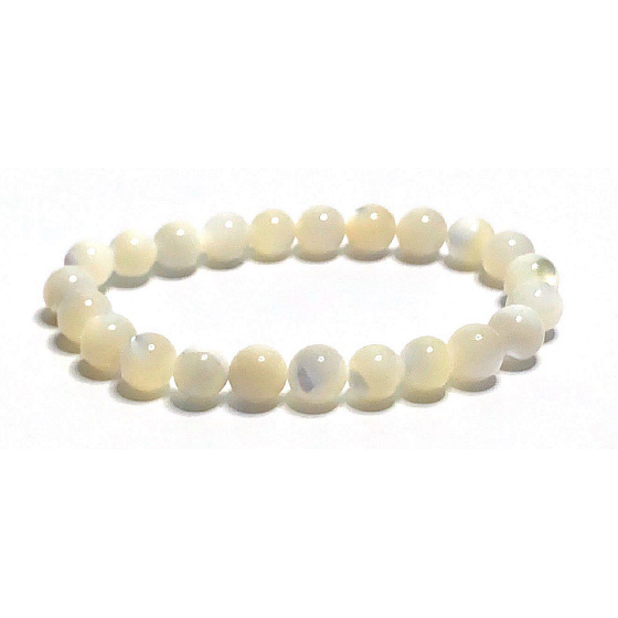 Elastisches Perlenarmband aus Naturmuschel, Kugel 8 mm / 16-17 cm, Symbol der Weiblichkeit