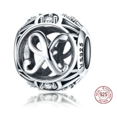 Sterling Silber 925 Magic Alphabet Buchstabe X + Zirkonia, Perle für Armband