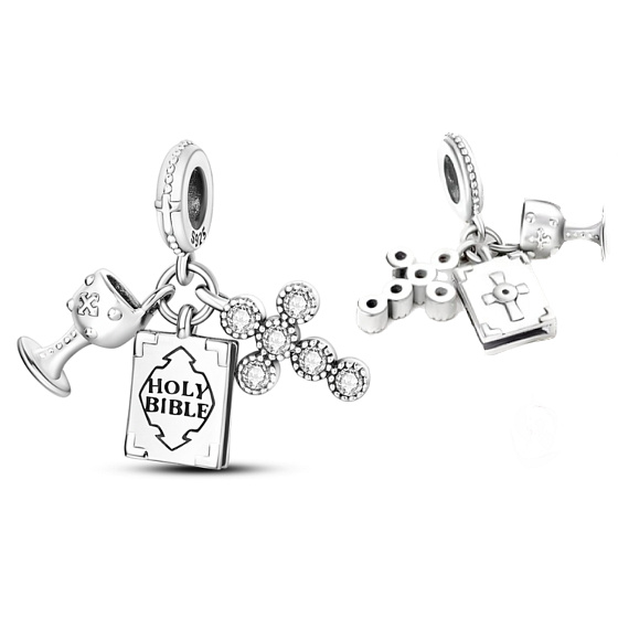 Sterling Silber 925 Religiöser Charme Heilige Dreifaltigkeit - Gott wird alle deine Bedürfnisse erfüllen, 3in1 Anhänger Armband