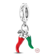 Sterling Silber 925 Chilischote - für Liebhaber der guten Küche, 2in1-Anhänger für Armband, Essen und Trinken