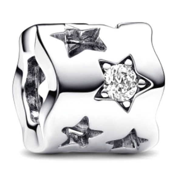 Charms Sterling Silber 925 Glitzernder Stern mit Aussparungen, Clipbead für Armband