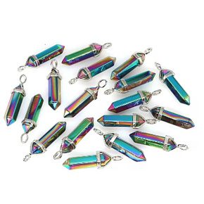 Regenbogen-Hämatit Pendel Hexagon Anhänger Naturstein 41 x 13 mm, handgeschnitzt, Stein des gesunden Blutes