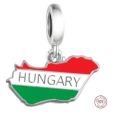 Charm 925 Sterling Silber Ungarnflagge - schwingende Karte, Anhänger für Reisearmband Charm 925 Sterling Silber Ungarnflagge - schwingende Karte, Anhänger für Reisearmband