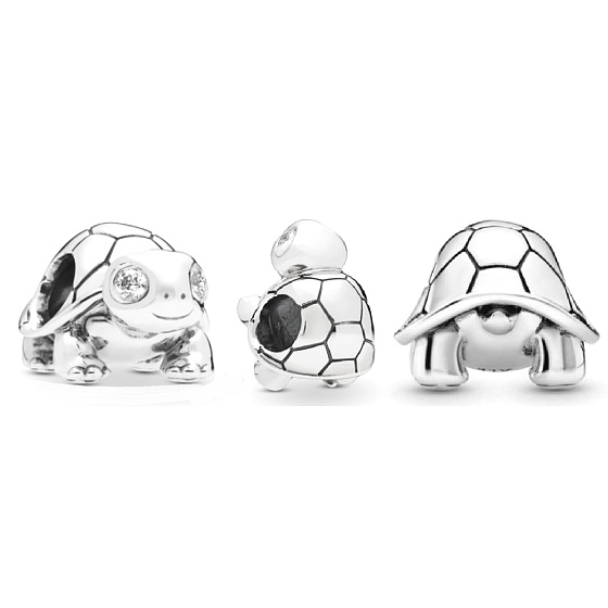 Charms Sterling Silber 925 Schildkröte mit Zirkonia, Perle für Armband, Tier