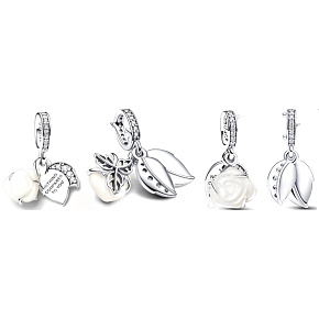 Charms Sterling Silber 925 Weiße Rose in Blume 2in1, Liebesarmband Anhänger