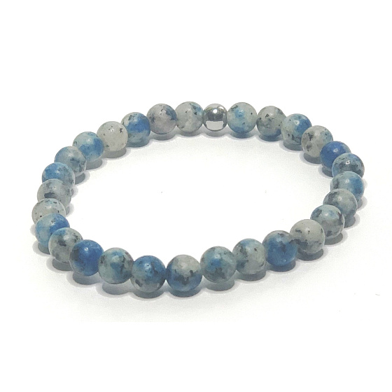 K2 Azurit in Granit Armband elastischer Naturstein, Kugel 6 mm / 16 - 17 cm