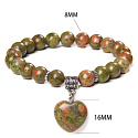 Unakite + Herz-Armband elastischer Naturstein, 8 mm / 19 cm, Stein des persönlichen Wachstums und der Vision