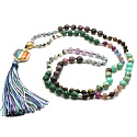 108 Mala 7 Chakra Halskette, NOC Meditationsschmuck, Naturstein, elastisch, Quaste 8 cm, Perle 6+8 mm